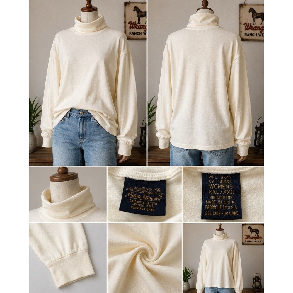 VTG Eddie Bauer Women’s XXL Ivory Turtleneck Sweater  Long Sleeve Soft  Top